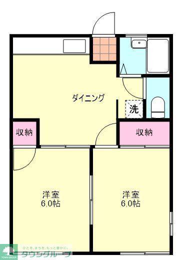 ハイツシンヤ(2DK/1階)の間取り写真