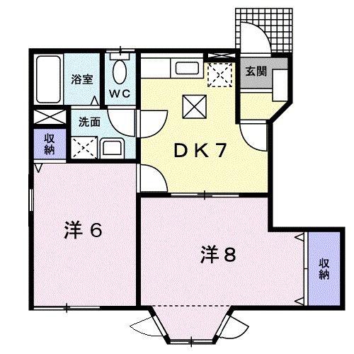 ウエストナウB(2DK/1階)の間取り写真