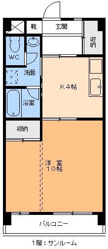ソネット山越(1K/2階)の間取り写真