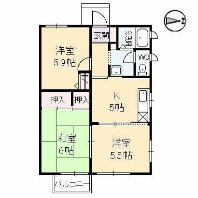 ディアス 山本(3K/1階)の間取り写真