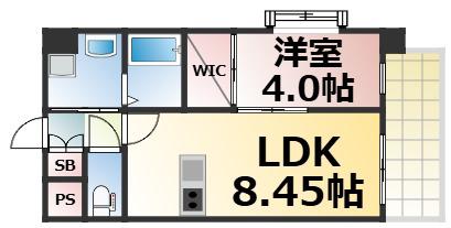 カウ二ス巽北(1LDK/7階)の間取り写真