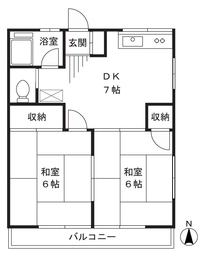 第6飯塚ハイツ(2DK/2階)の間取り写真