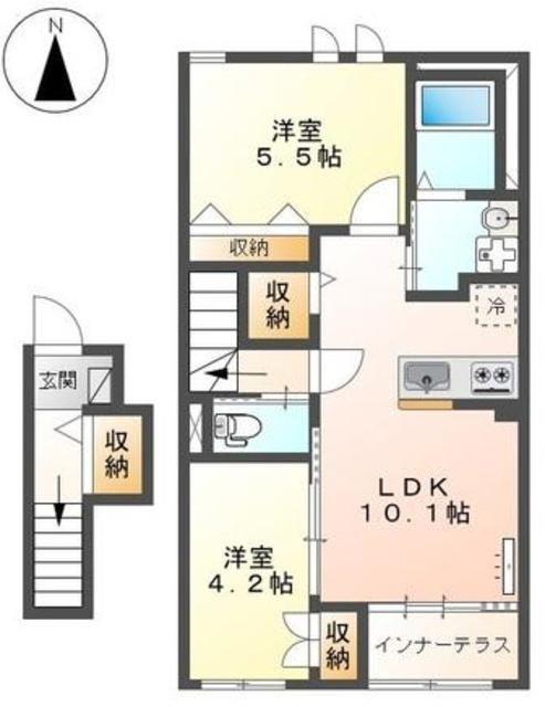 エルフェイム(2LDK/2階)の間取り写真