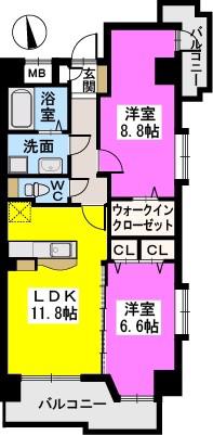 モンテ オットー西公園(2LDK/5階)の間取り写真