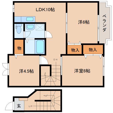ヴィラ・サニーフラットA(3LDK/2階)の間取り写真