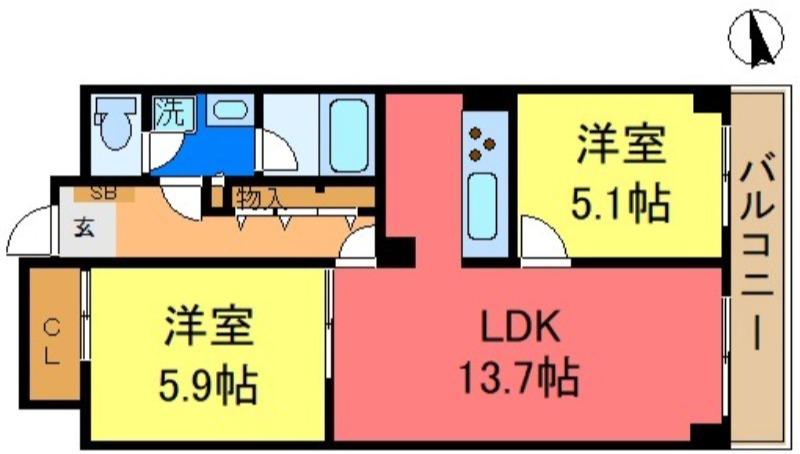 SOCIETY GALLERIA ソサエティ ギャレリア(2LDK/4階)の間取り写真