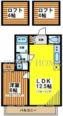 フラットハナタキ(1LDK/2階)の間取り写真