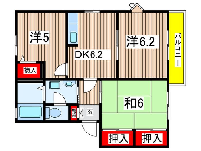 コートヴェルデ(3DK/2階)の間取り写真