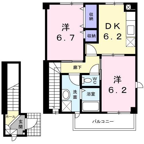 エステート黄金D(2DK/2階)の間取り写真