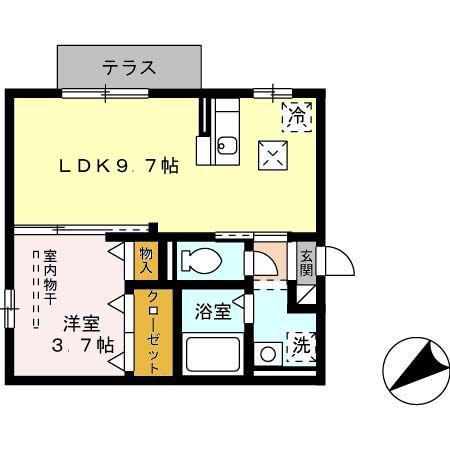 おおくぼの森B棟(1LDK/1階)の間取り写真
