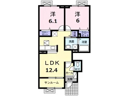 サンパティークKII(2LDK/1階)の間取り写真
