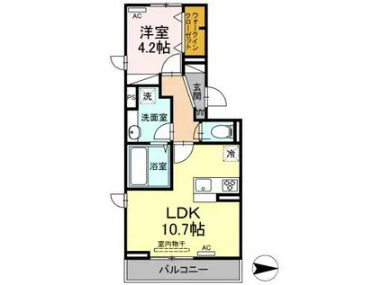 D-ROOM熊西(1LDK/2階)の間取り写真