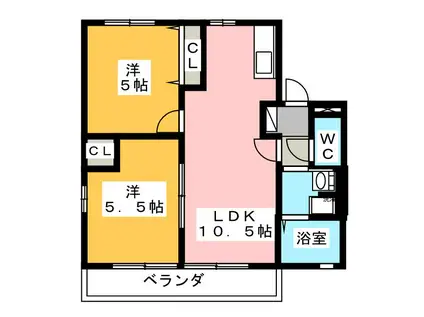 ハイツ秋桜II(2LDK/1階)の間取り写真
