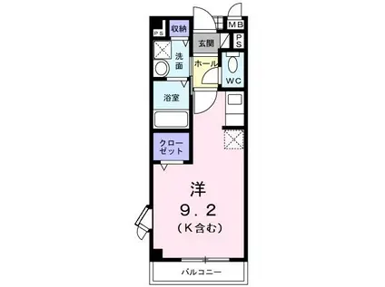 アベニ-ルハイムA(ワンルーム/2階)の間取り写真