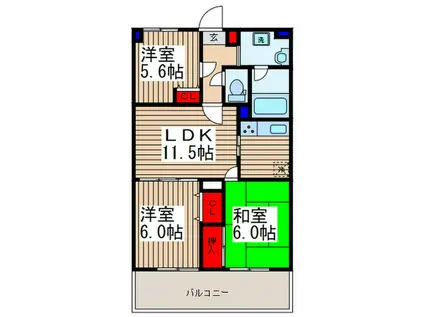 ガーデンスクエア北坂戸(3LDK/2階)の間取り写真