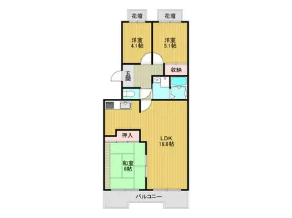 流町ビューハイツ(3LDK/3階)の間取り写真