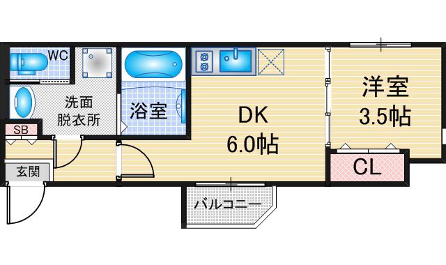ハーモニーテラス市場木町III(1DK/1階)の間取り写真