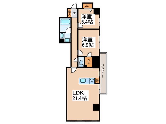クロスゲート青葉台(2LDK/5階)の間取り写真