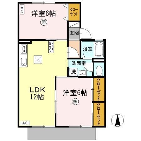 セジュールKⅠ(2LDK/1階)の間取り写真