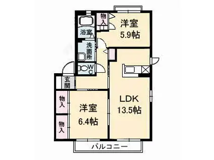 シャーメゾンふじ II棟(2LDK/2階)の間取り写真