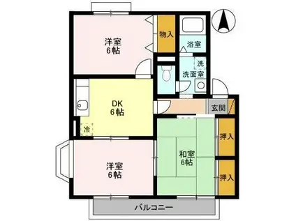 ヴィラモデルナD(3DK/1階)の間取り写真