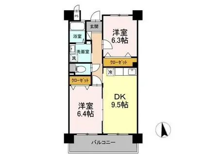 ウエルス富任III(2DK/3階)の間取り写真
