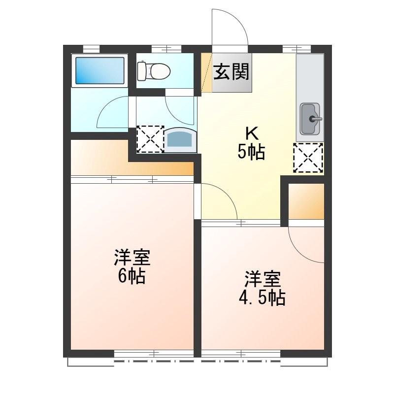 挟又ハイツB(2K/1階)の間取り写真