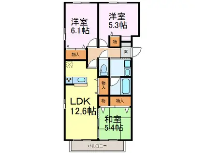 花水木の里B棟(3LDK/3階)の間取り写真