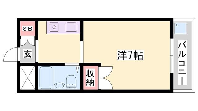 ロッキーコート広畑(ワンルーム/6階)の間取り写真