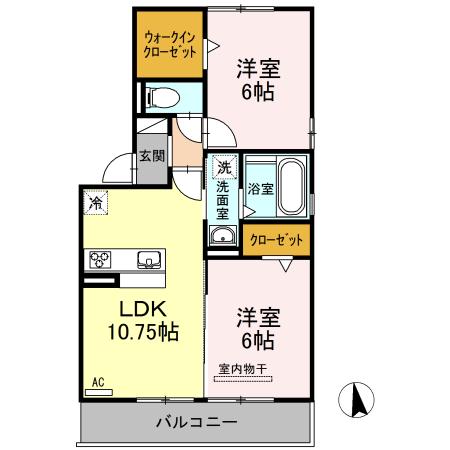 ハロウェルA棟(2LDK/1階)の間取り写真