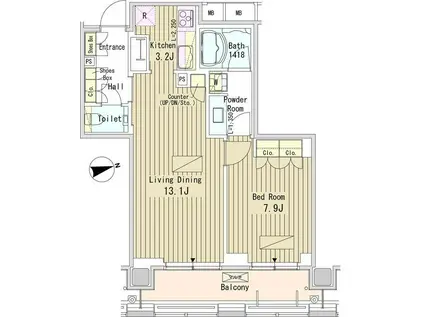 パークアクシス御成門(1LDK/18階)の間取り写真