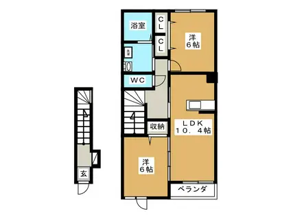 カーサ・シオン(2LDK/2階)の間取り写真