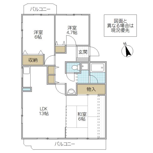 ガーデンプラトー河和田 C棟(3LDK/4階)の間取り写真