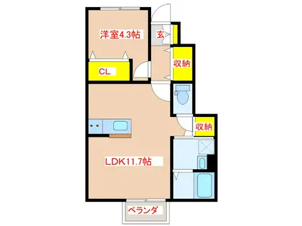 カーサHIRO(1LDK/1階)の間取り写真