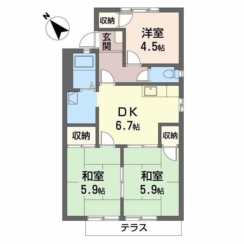 グリーンタウン國本A棟(3DK/1階)の間取り写真