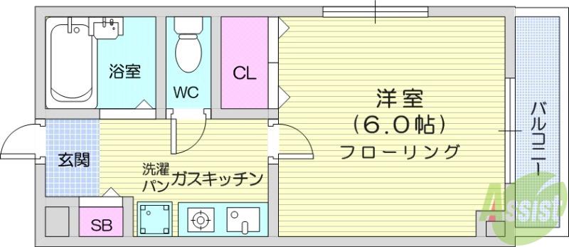 カンダミニアム仙台(1K/2階)の間取り写真