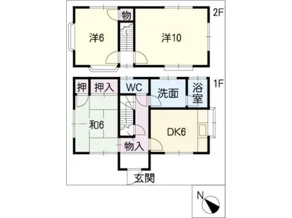 蟹江 C棟(3DK/2階)の間取り写真