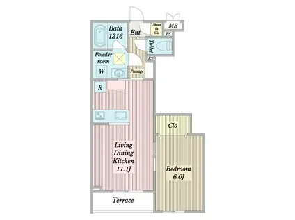 プエンテリア岡崎(1LDK/2階)の間取り写真
