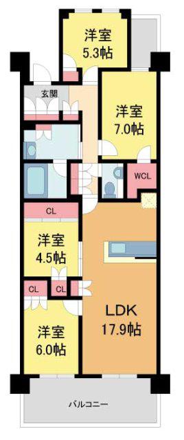BRILLIA夙川高塚町(4LDK/4階)の間取り写真