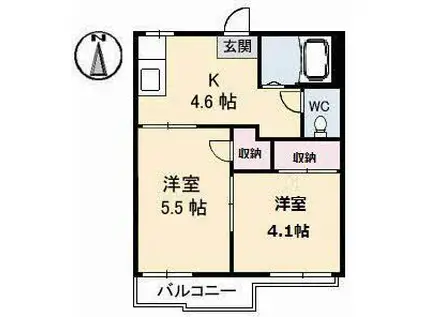 ハイツあかねA棟(2K/2階)の間取り写真