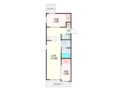 MIRAIAL藤崎(2LDK/5階)の間取り写真