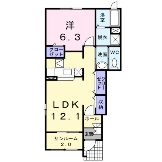 ヴィラージュガンクB(1LDK/1階)の間取り写真