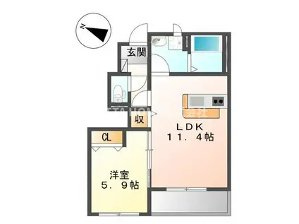 フォンターナ(1LDK/1階)の間取り写真