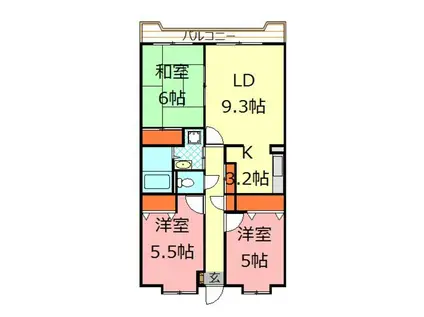 コンフォート向原(3LDK/5階)の間取り写真