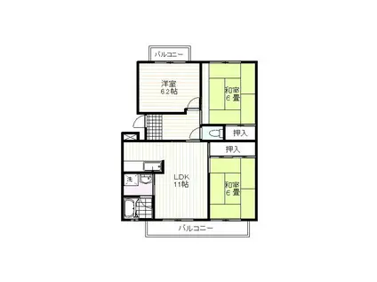 望月マンションII(3LDK/1階)の間取り写真