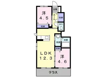ウィステリア B棟(2LDK/1階)の間取り写真