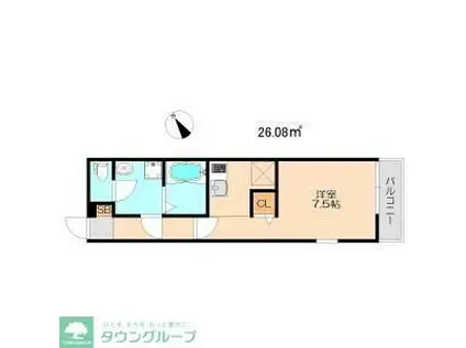 グランディス柏(1K/1階)の間取り写真