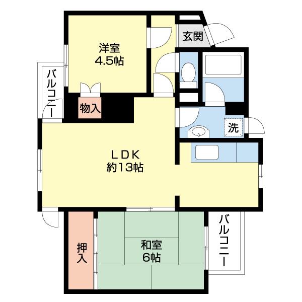 レジデンス辰巳(2LDK/2階)の間取り写真