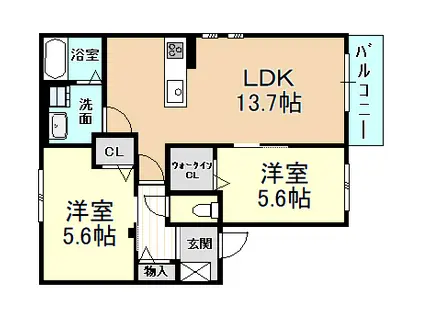 シャルムメゾン法善寺(2LDK/1階)の間取り写真