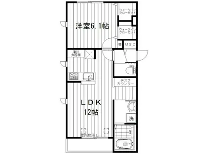 エリシオン野方(1LDK/1階)の間取り写真